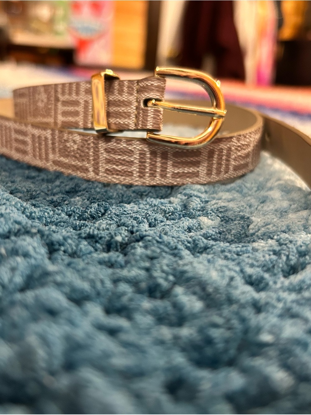 Stanley Taupe Patterned Belt with Gold Buckle